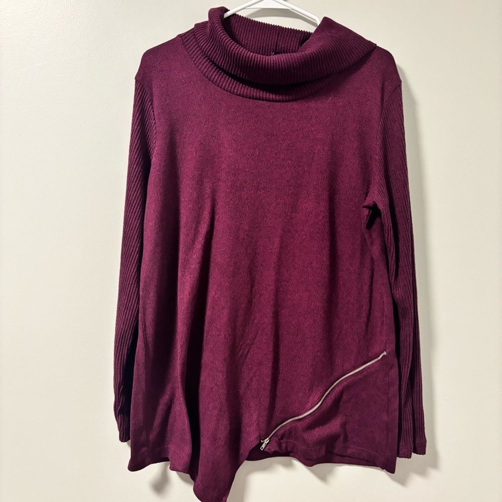Lily Morgan Maroon Cowl Neck Sweater with Zipper Detail XL